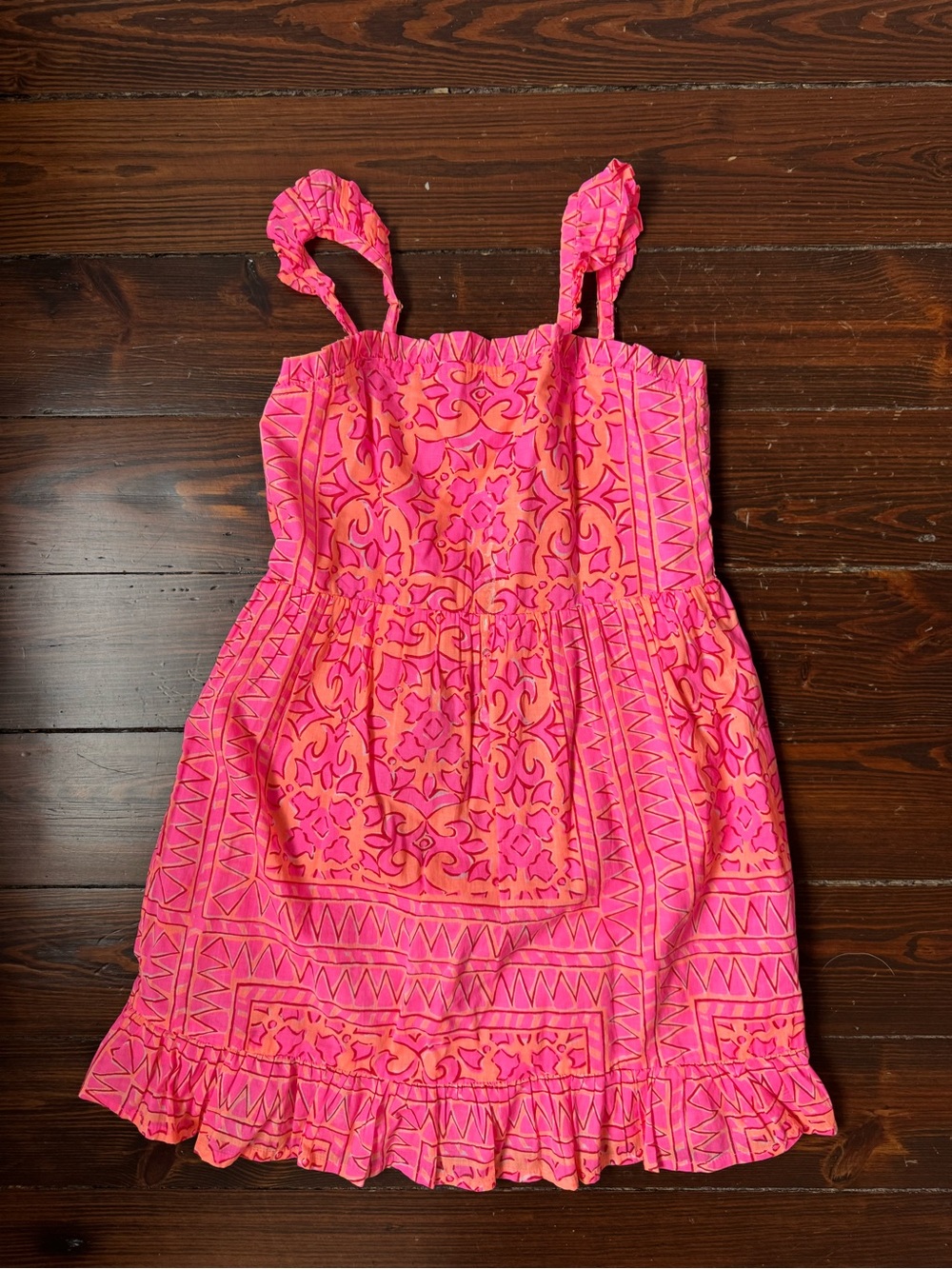 Vineyard Vines Pink & Orange Patterned Ruffle Sundress Extra Small XS Girls